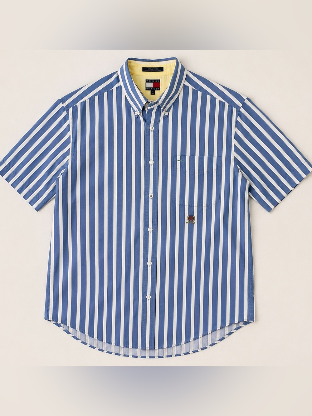 Vintage 90s Tommy Hilfiger Striped Shirt Mens L Blue White Made Japan Cotton